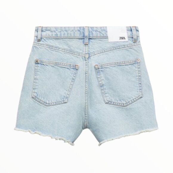 ZARA | Light Blue | HIGH RISE RIPPED HEM DENIM SHORTS - Picture 3 of 11